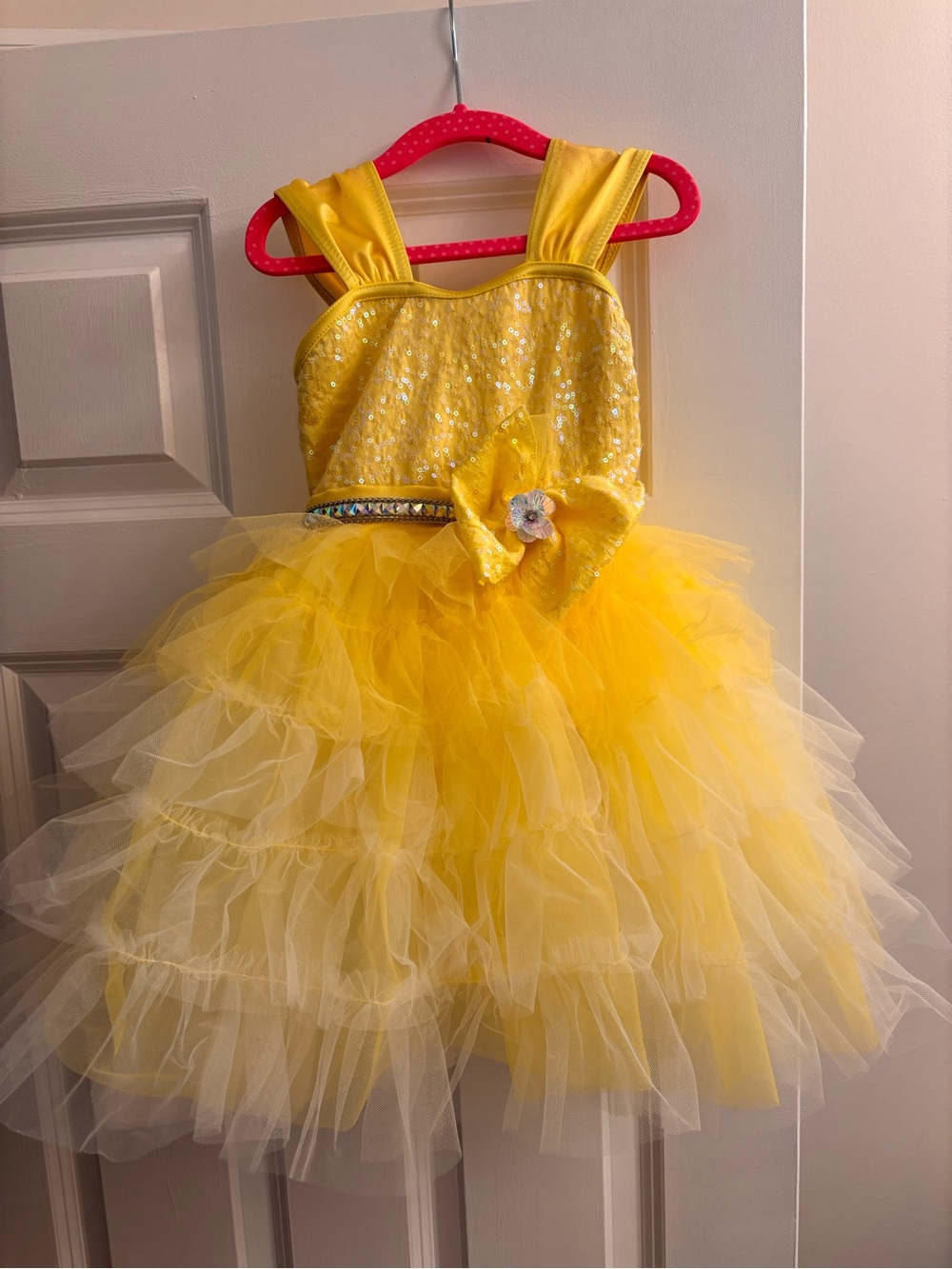Weissman Yellow Sparkle Tulle Dance Costume with Flower Accent